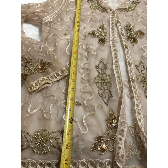 Sheer Beaded Embroidered Mesh Topper Women Vintage Coquette Fairycore NYE Floral - Picture 5 of 8